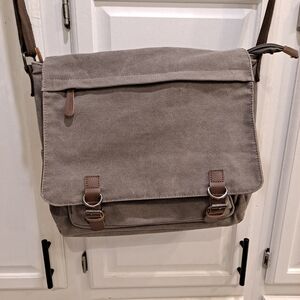 Classic Retro Rugged Tan Gray Heavy Duty Cotton Canvas Messenger Laptop Bag